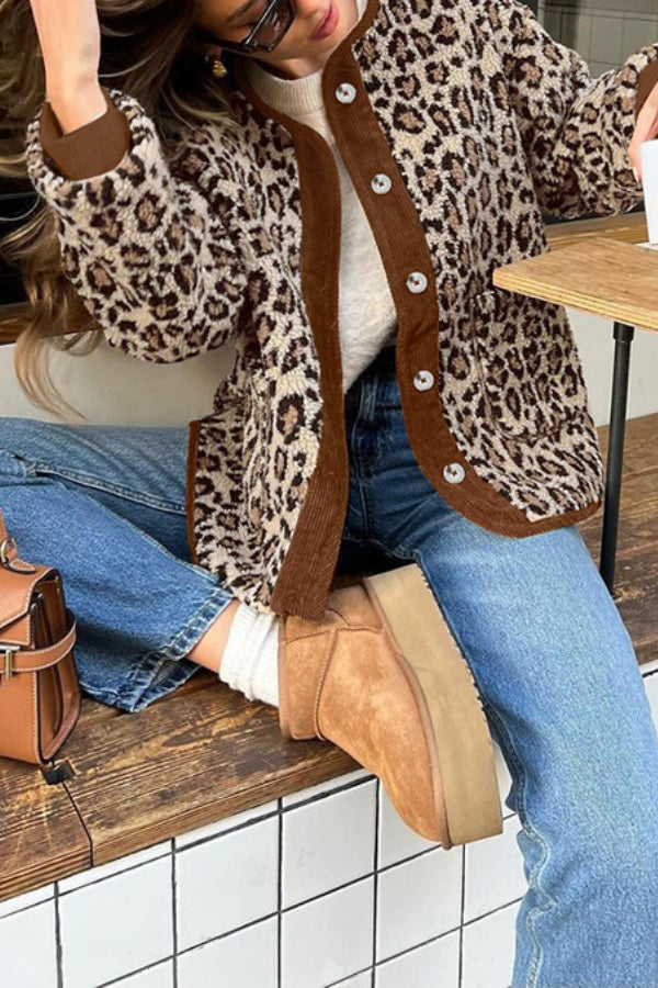| Leopard Lös Lös Cashmere värm Jacka