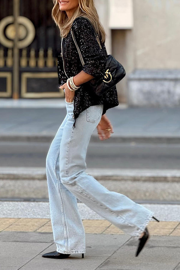 | Mode klassisk Sequin Jacka