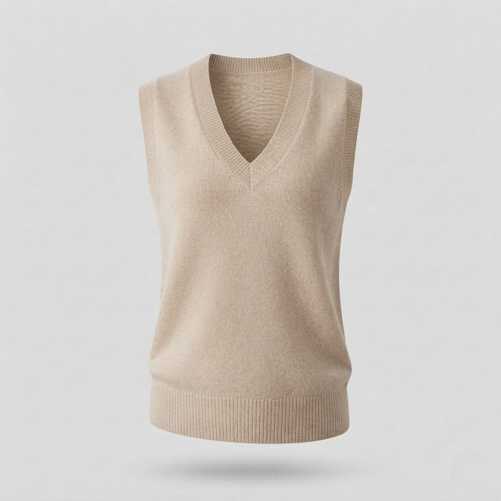 Dam ärmlös Mohair-stil lång Waistcoat med Deep V-ringning och mjuk Drape