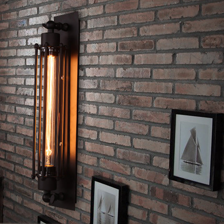 [Öppen Låda] Vintage Industriell Vägglampa Svart Järn Linjär Lampa