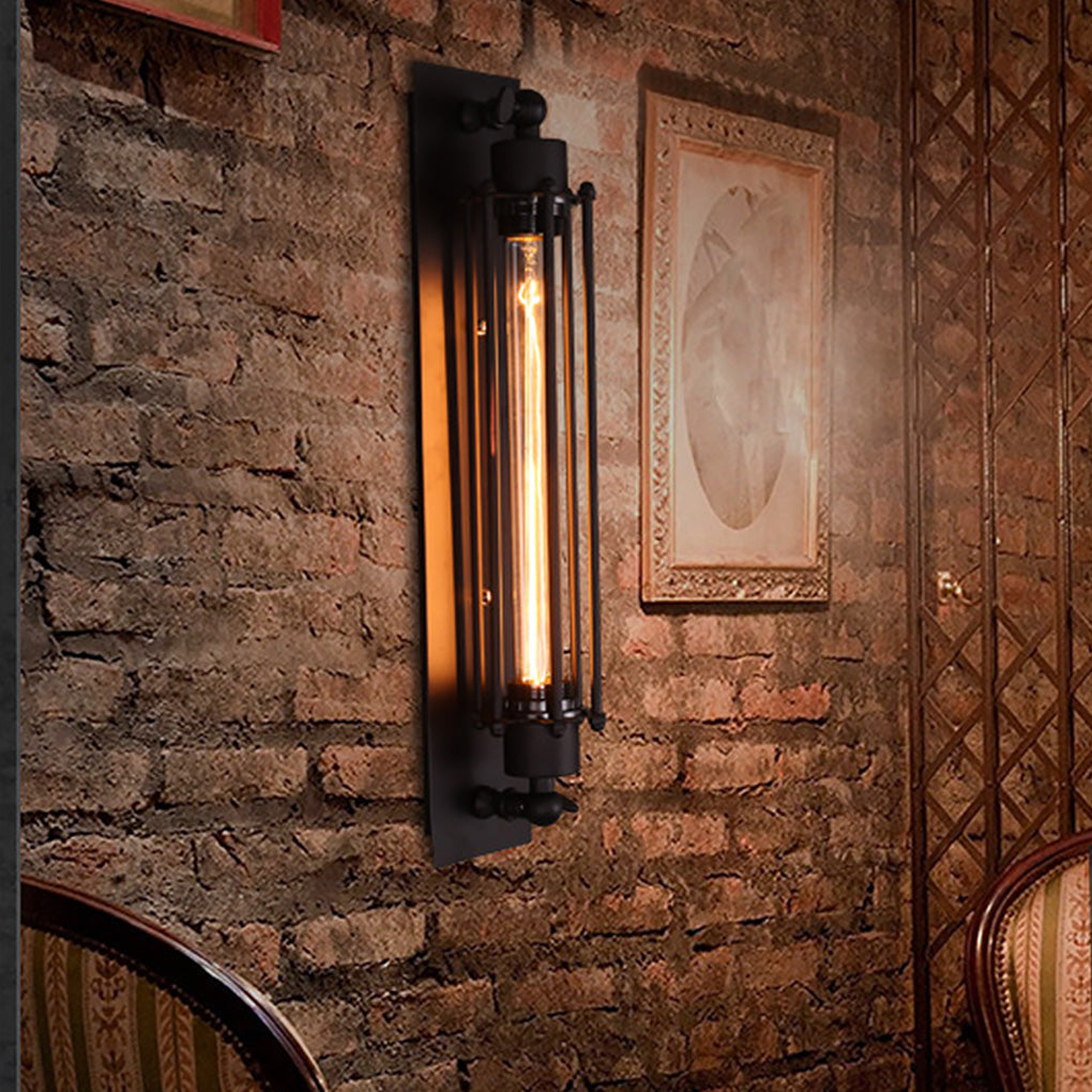 [Öppen Låda] Vintage Industriell Vägglampa Svart Järn Linjär Lampa