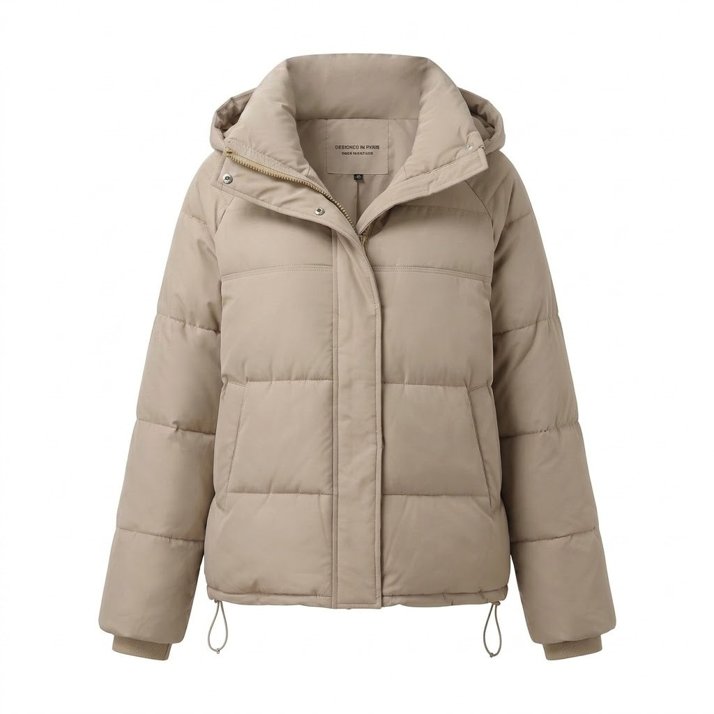 Dam Vadderad Oversize Quiltad Jacka med Hög Stå Krage och Justerbar Drawstring