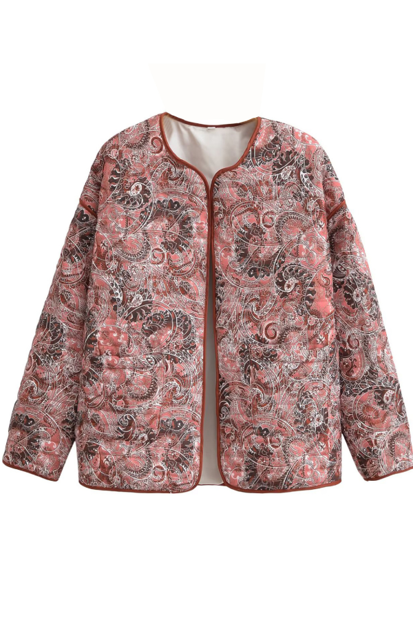| Tryck Lös V-Neck Cardigan Bomull Jacka