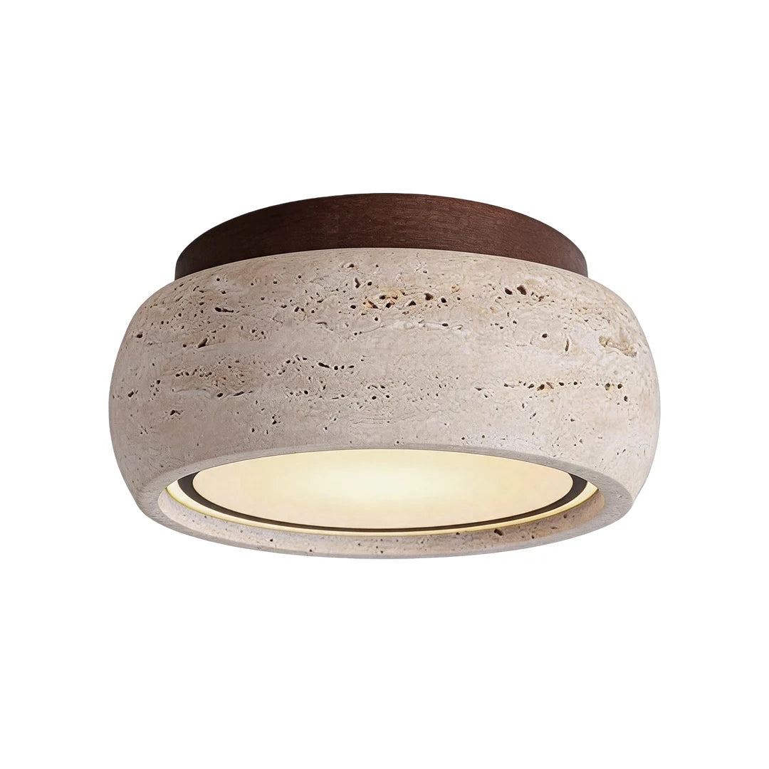 Flush Mount Entry Light Wabi-Sabi Travertine and Wood LED Light