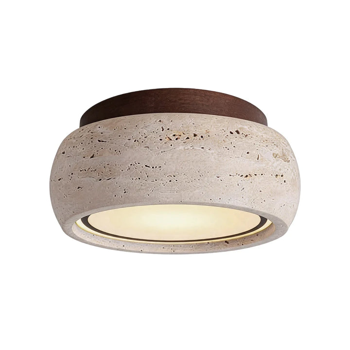 Flush Mount Entry Light Wabi-Sabi Travertine and Wood LED Light