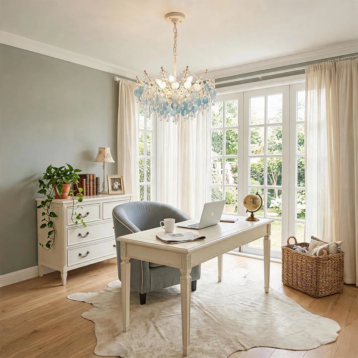 Glam Chandelier Fransk Grädde-Stil Snäcka och Kristall Taklampa