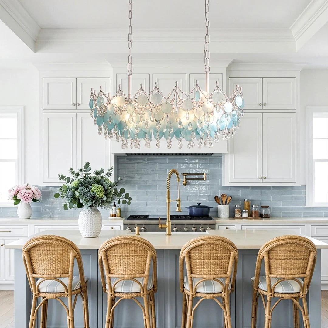 Glam Chandelier Fransk Grädde-Stil Snäcka och Kristall Taklampa