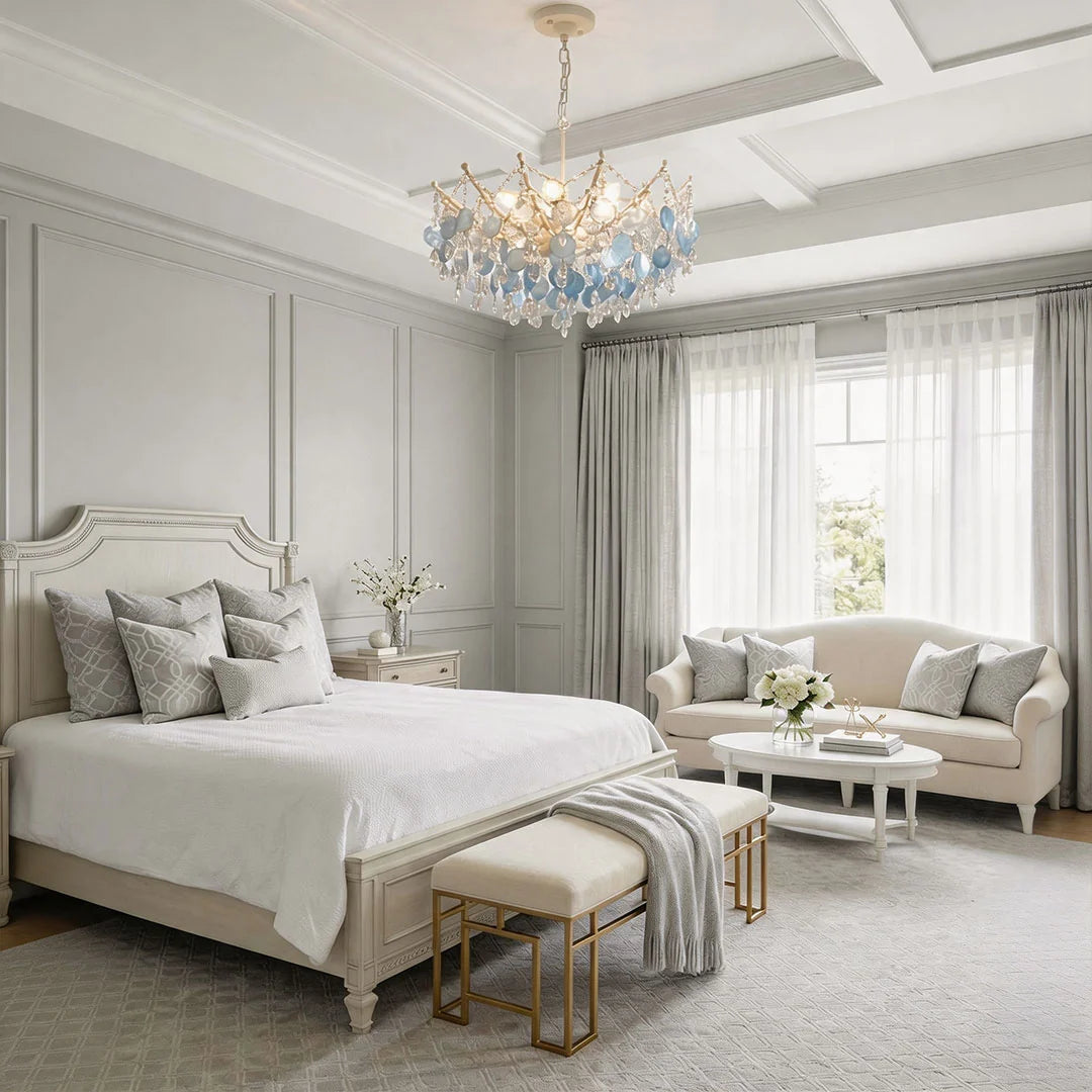 Glam Chandelier Fransk Grädde-Stil Snäcka och Kristall Taklampa