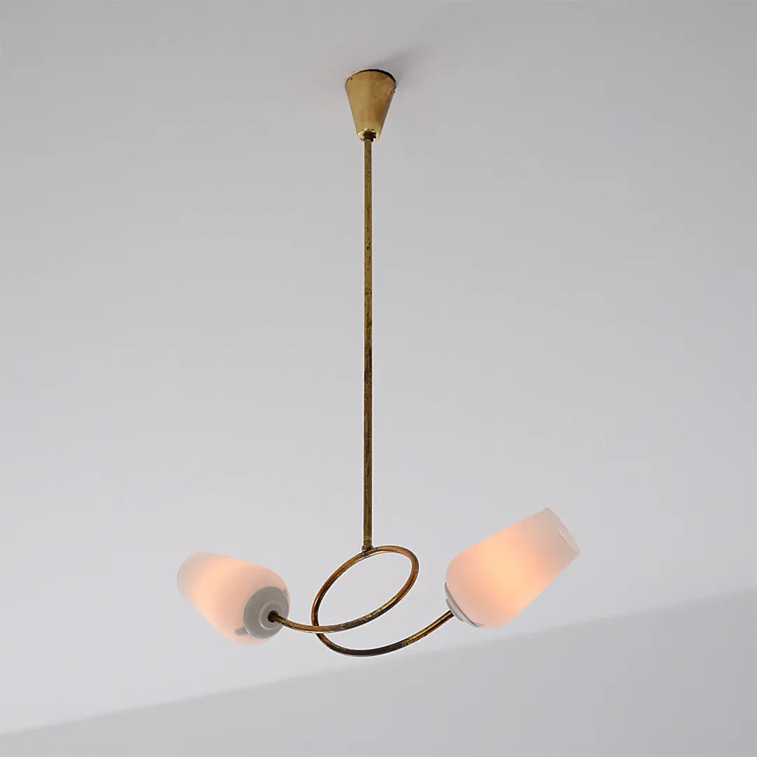 Glas Vintage Kandelaber Mässing Dubbel Lampa Taklampa