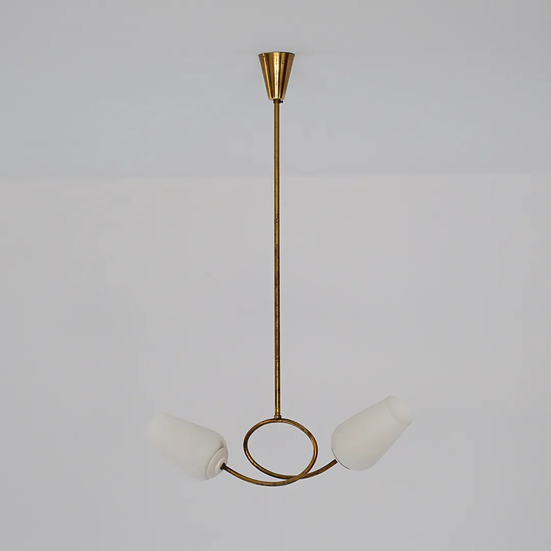 Glas Vintage Kandelaber Mässing Dubbel Lampa Taklampa