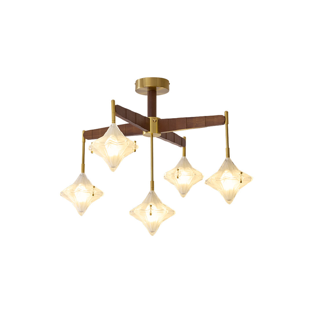 Vintage Guld Kandelaber Fransk Stjärna Lyxig Glas Taklampa