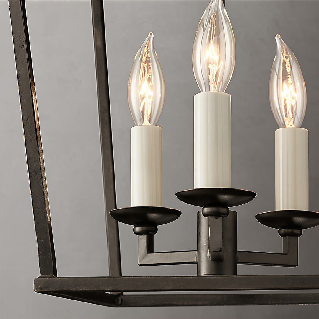 Guld Lantern Chandelier Amerikansk Vintage Järn Taklampa