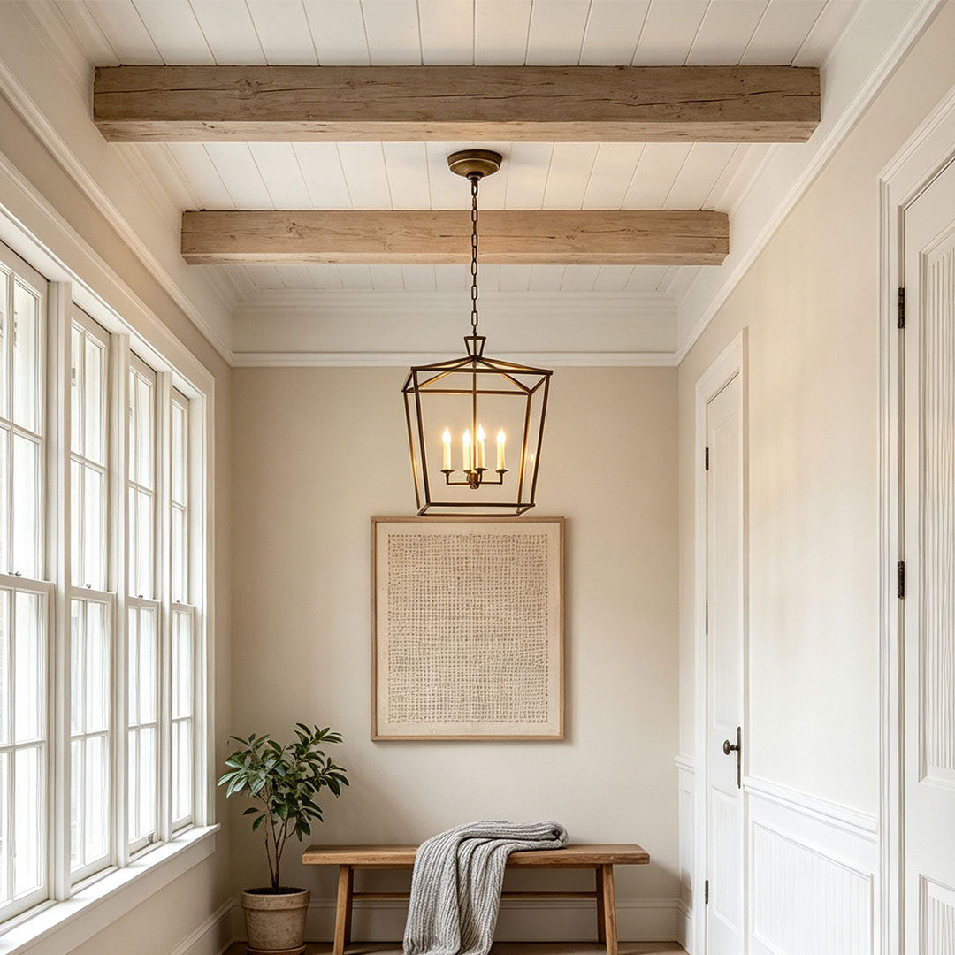 Guld Lantern Chandelier Amerikansk Vintage Järn Taklampa