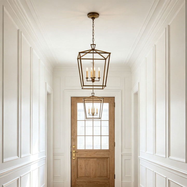 Guld Lantern Chandelier Amerikansk Vintage Järn Taklampa