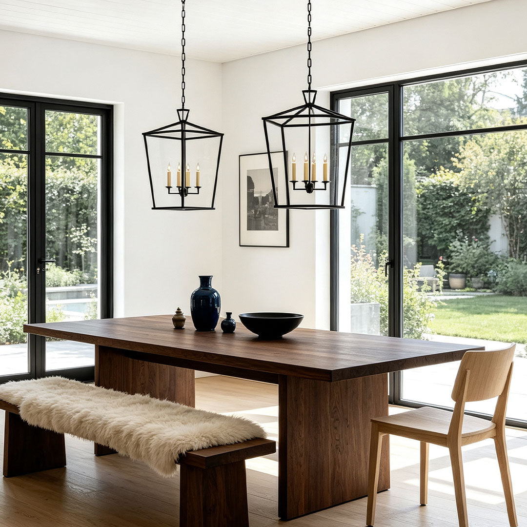 Guld Lantern Chandelier Amerikansk Vintage Järn Taklampa