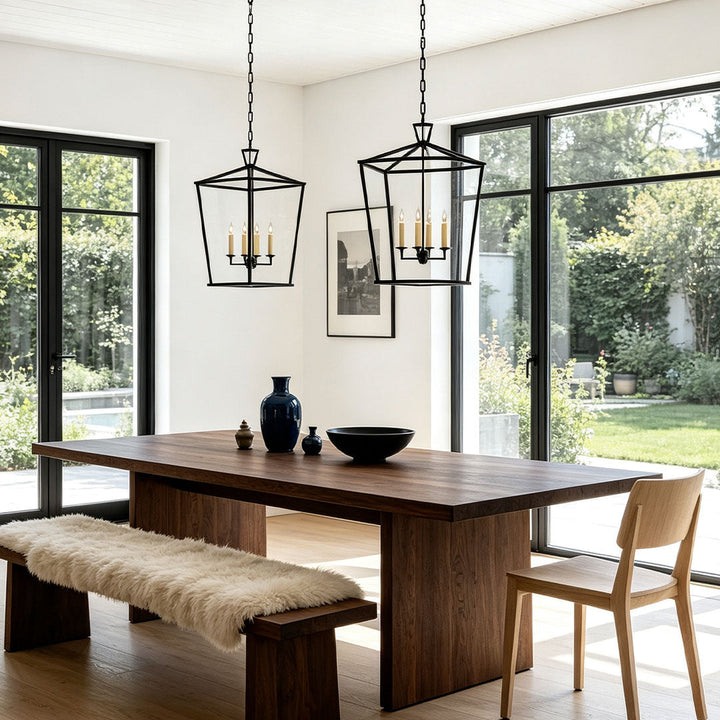 Guld Lantern Chandelier Amerikansk Vintage Järn Taklampa