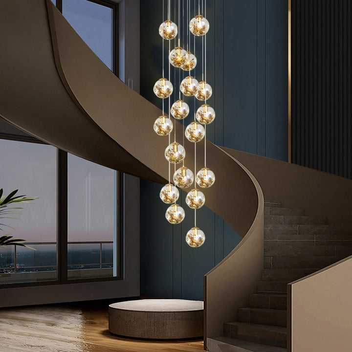 [Open-Box]Guld Trappa Kandelaber Kognac Glas Glob Taklampa