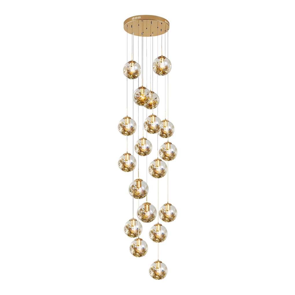 [Open-Box]Guld Trappa Kandelaber Kognac Glas Glob Taklampa