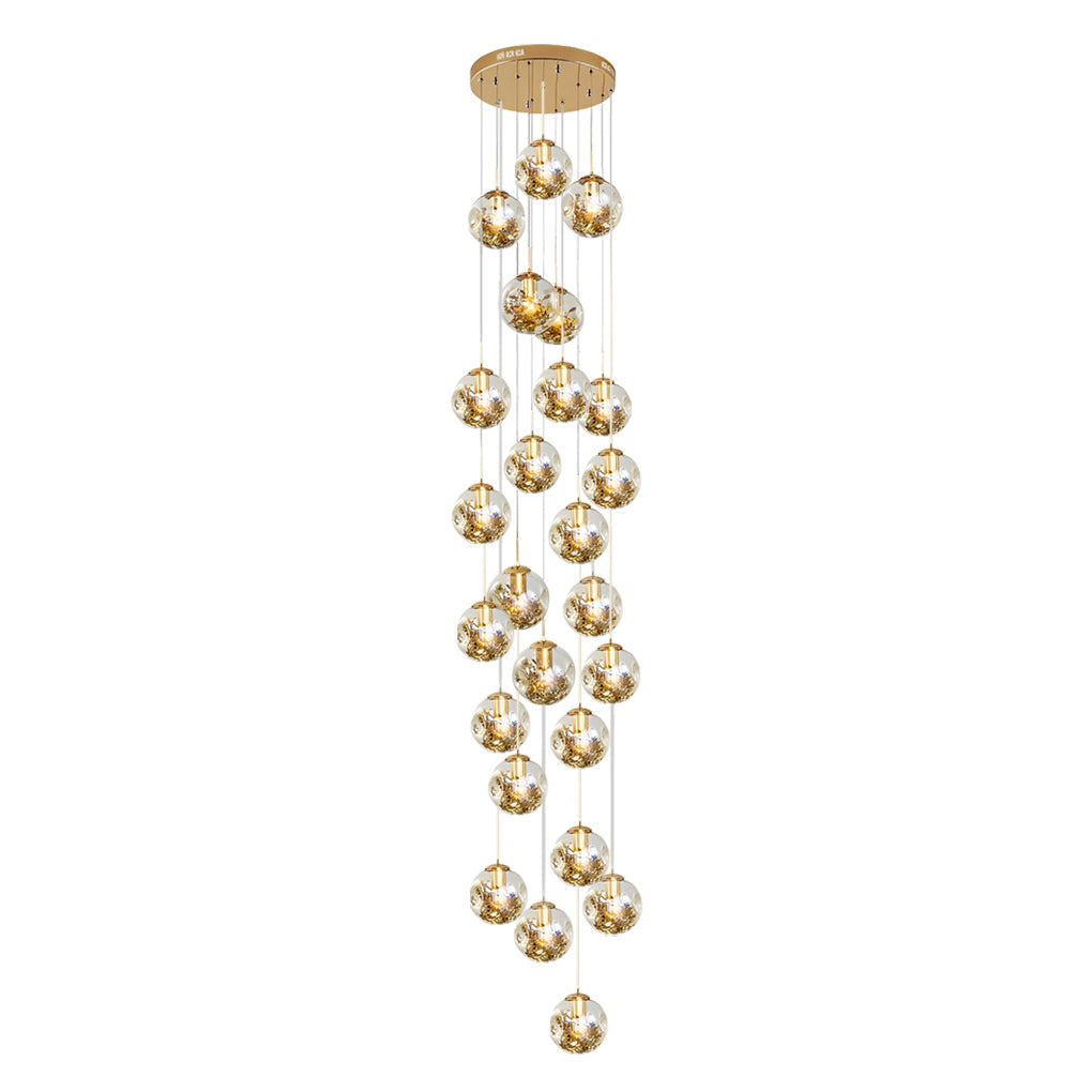 [Open-Box]Guld Trappa Kandelaber Kognac Glas Glob Taklampa
