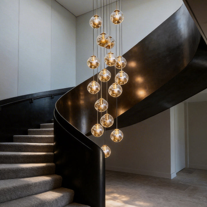 [Open-Box]Guld Trappa Kandelaber Kognac Glas Glob Taklampa