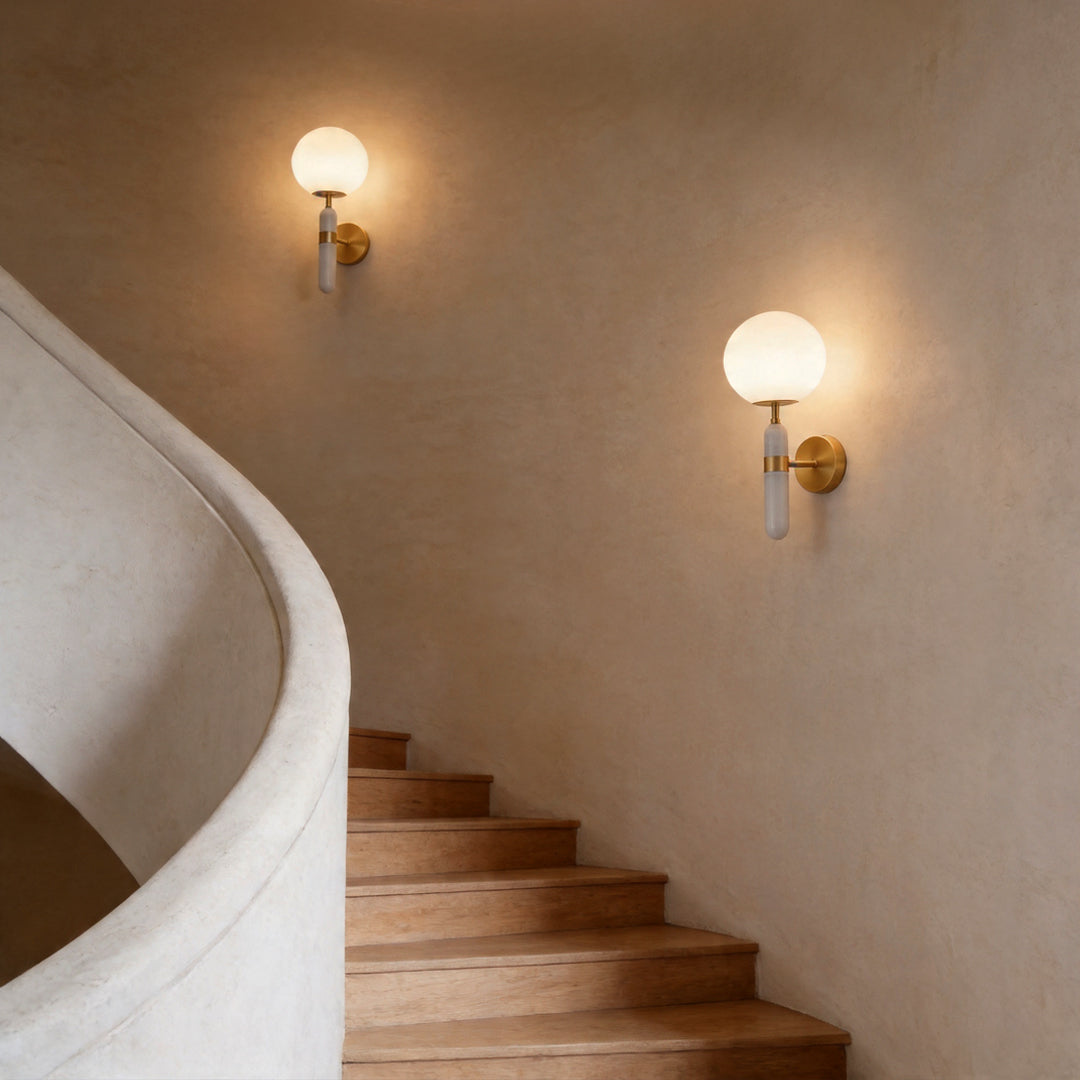 Guld Väggsconces Belysning Modern Minimalistisk Marmor Mässingslampa