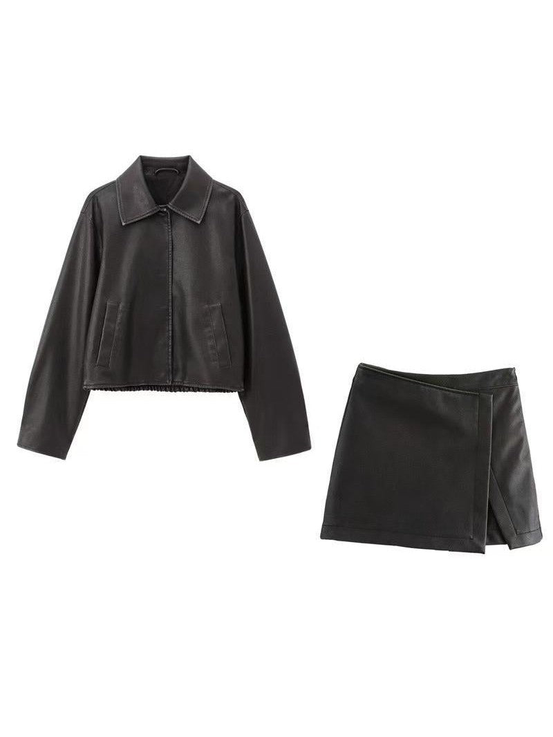 | Läder Jacka &amp; Skorts Coordinates Set