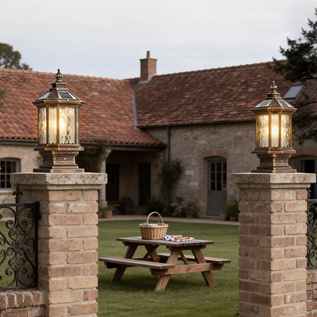 [Open-Box] Lantern Pelarlampor i Europeisk Stil Vintage Utomhus Pier Mount Lampa
