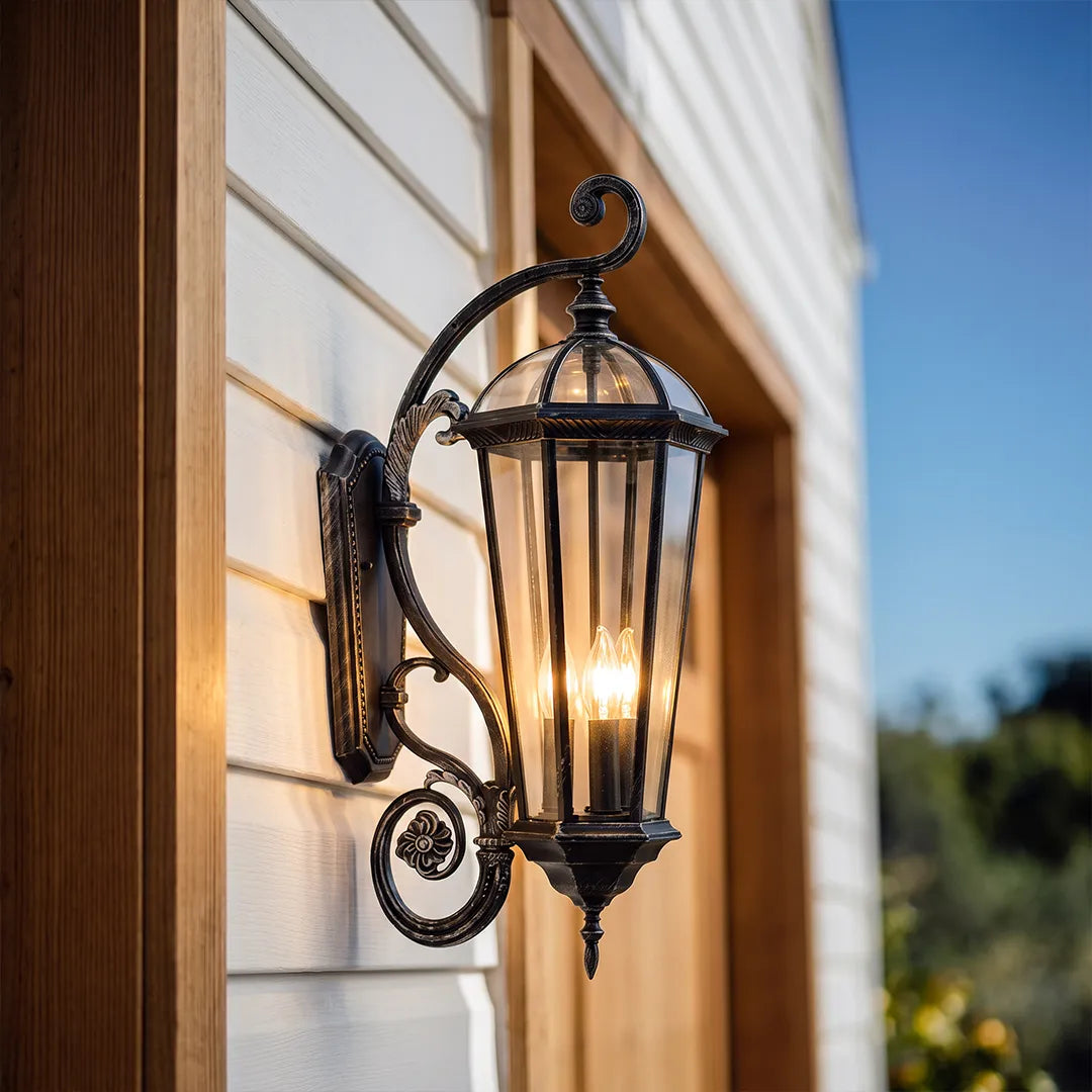 2 ST Lantern Stil Vägglampa Europeisk Glas Utomhusbelysning