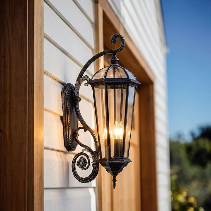2 ST Lantern Stil Vägglampa Europeisk Glas Utomhusbelysning