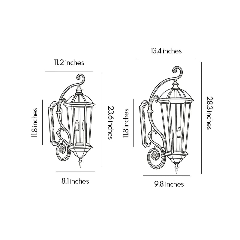 2 ST Lantern Stil Vägglampa Europeisk Glas Utomhusbelysning