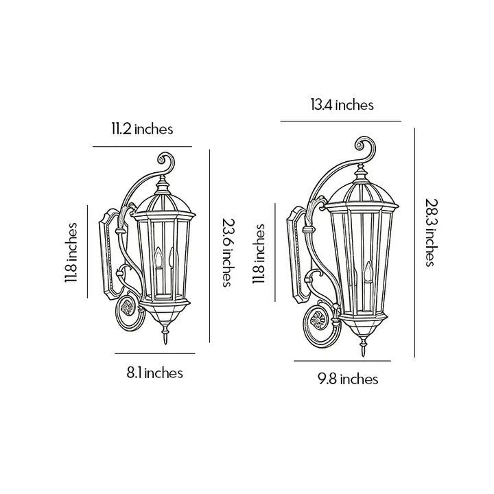 2 ST Lantern Stil Vägglampa Europeisk Glas Utomhusbelysning