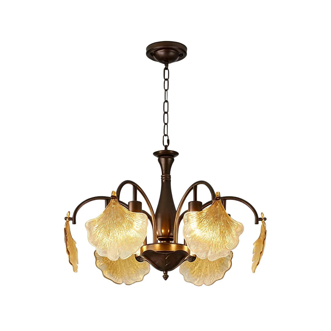 Bladglas Kandelaber Fransk Vintage Ginkgo Blad Taklampa