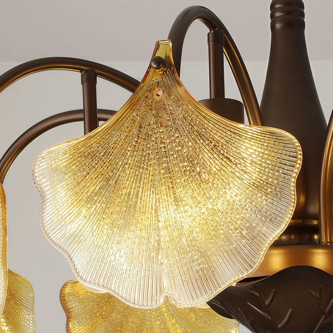 Bladglas Kandelaber Fransk Vintage Ginkgo Blad Taklampa