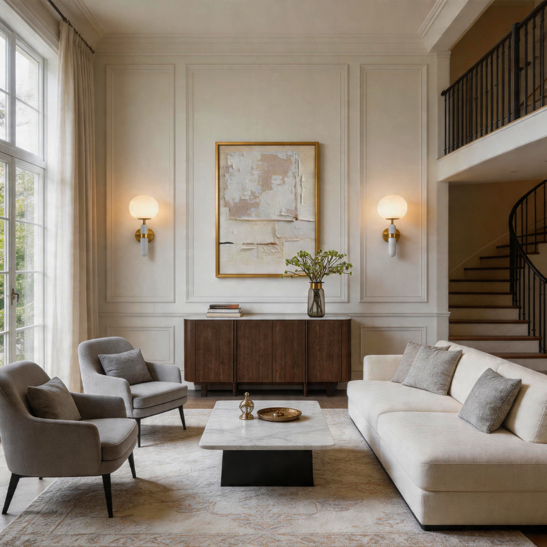 Guld Väggsconces Belysning Modern Minimalistisk Marmor Mässingslampa