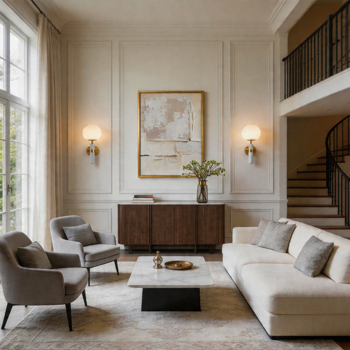 Guld Väggsconces Belysning Modern Minimalistisk Marmor Mässingslampa