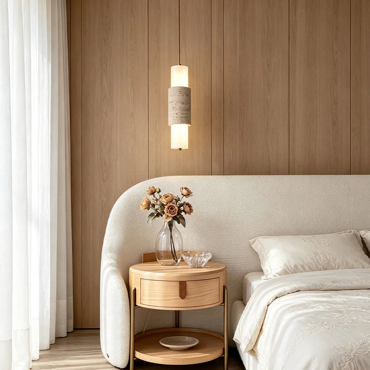 Moderna LED Pendellampor i Travertin och Trä för Sängbord