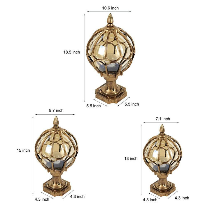 [Öppen Låda] Utomhus Glob Pelarlampor Retro Glas Glob Koppar Staketstolpe Lampa
