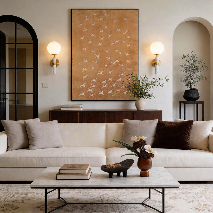 Guld Väggsconces Belysning Modern Minimalistisk Marmor Mässingslampa