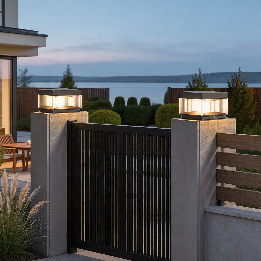 Pillar Lights Utomhus Solenergi Vattentät Villa Trädgårdsport Lampa