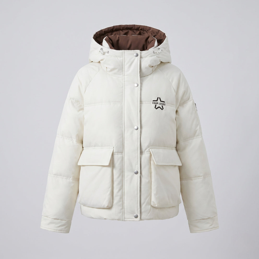 Dam Boxig Vadderad Jacka med Dold Two-Way Front, Contrasting Inner Panel och Funktionell Lock Fickor