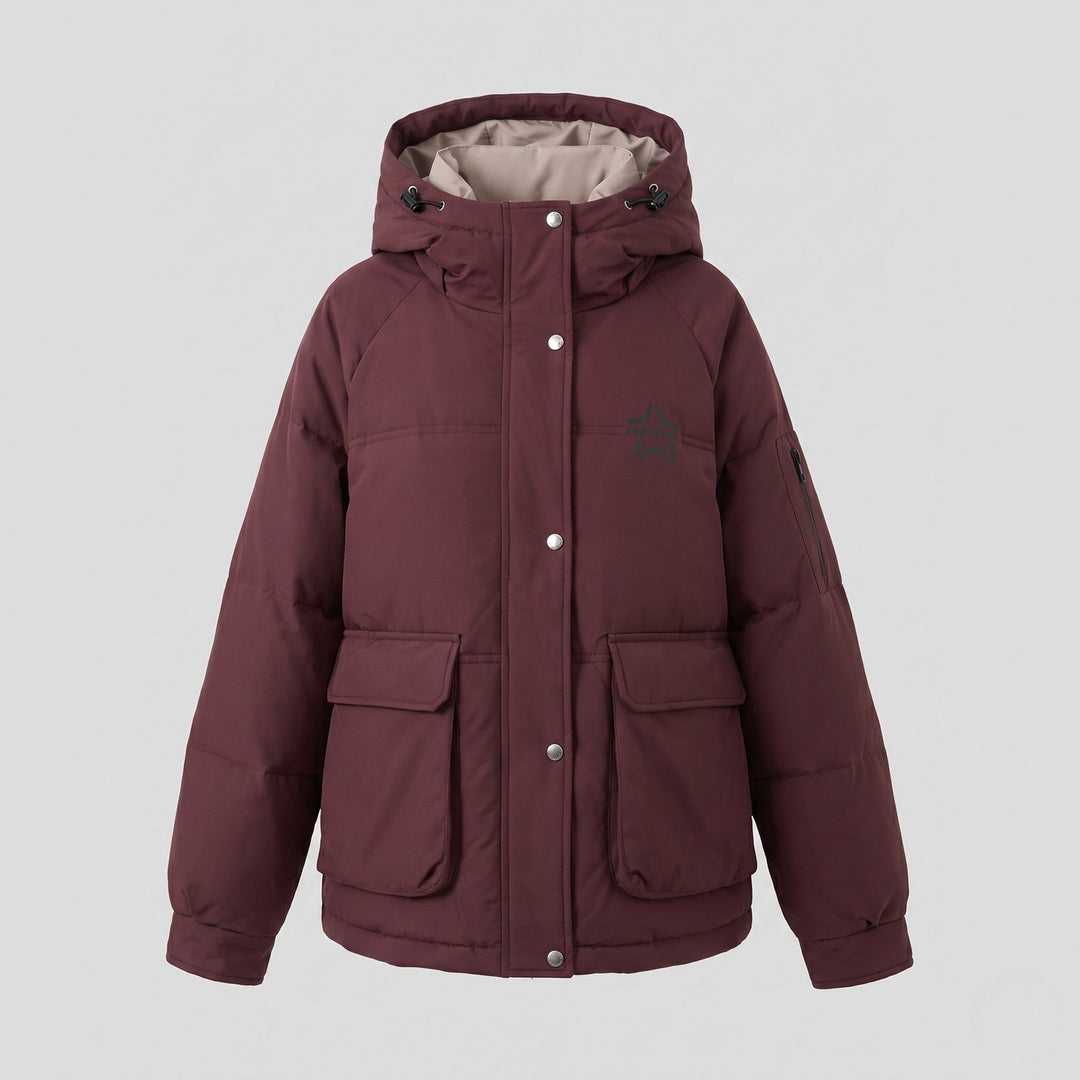 Dam Boxig Vadderad Jacka med Dold Two-Way Front, Contrasting Inner Panel och Funktionell Lock Fickor