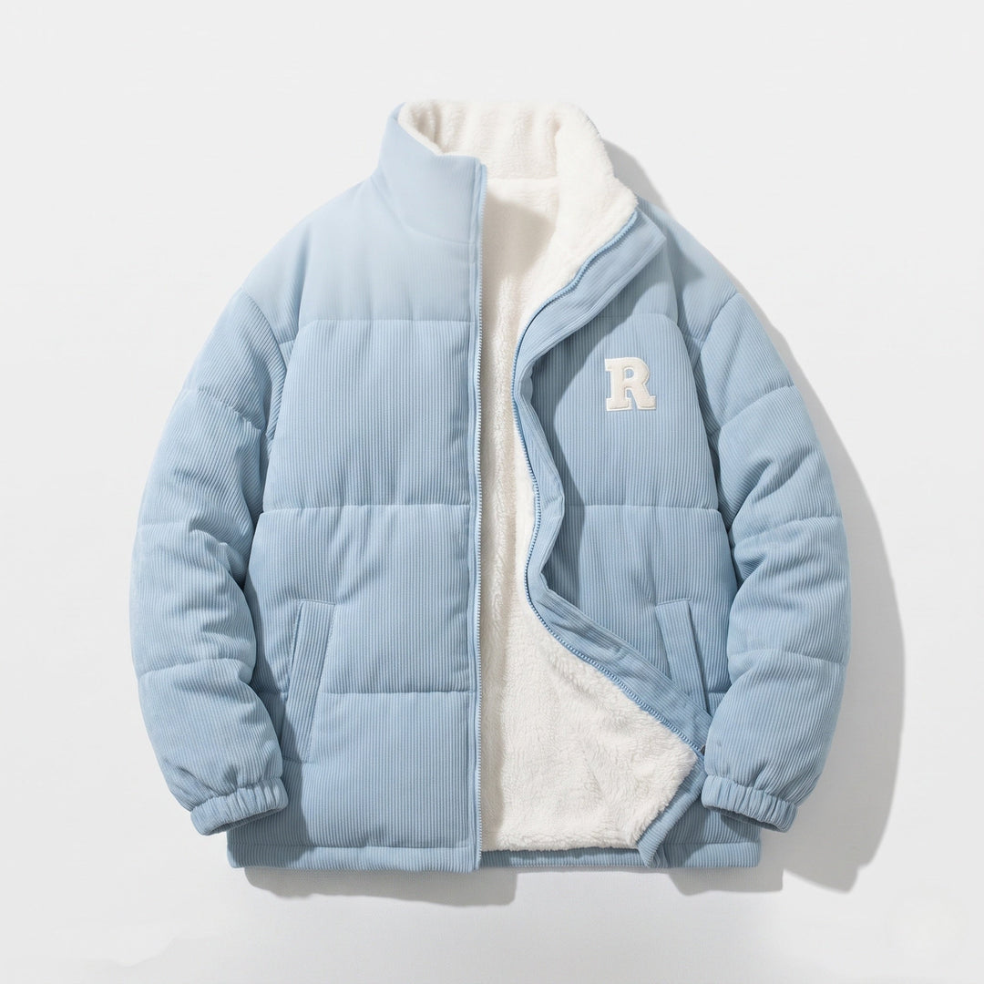 Dam Quiltad Cord Jacka med Teddy Foder, Stå Krage och Oversize Passform
