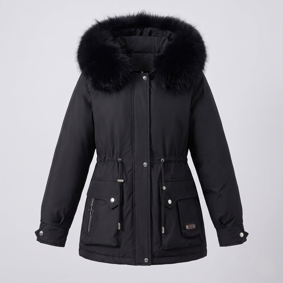 Dam Kort Isolerad Utility Parka med Modular Cargo Fickor och Voluminous Fur Krage