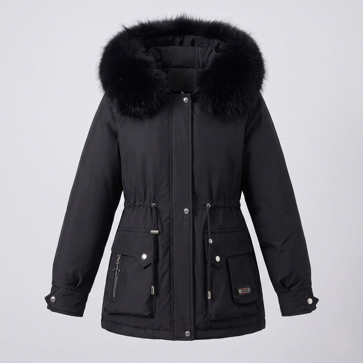 Dam Kort Isolerad Utility Parka med Modular Cargo Fickor och Voluminous Fur Krage