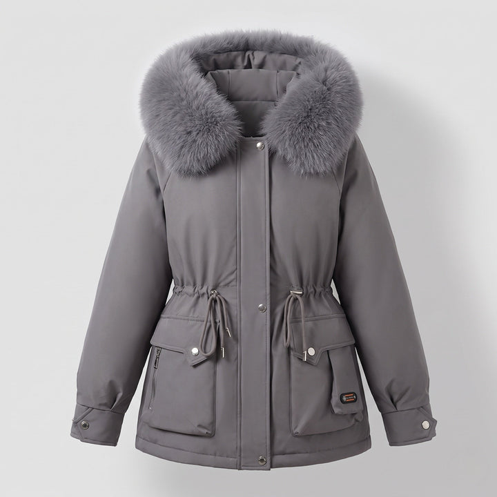 Dam Kort Isolerad Utility Parka med Modular Cargo Fickor och Voluminous Fur Krage