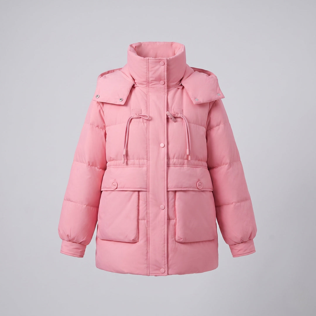 Dam Kort Oversize Vinter Parka med Voluminous Termisk Padding, Hög Stå Krage, och Extra Stora Lock Fickor