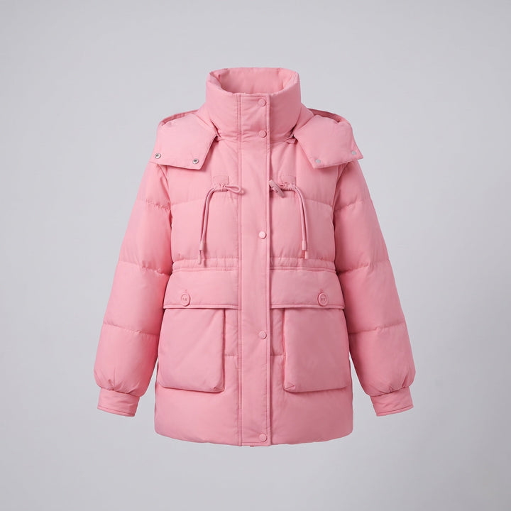 Dam Kort Oversize Vinter Parka med Voluminous Termisk Padding, Hög Stå Krage, och Extra Stora Lock Fickor