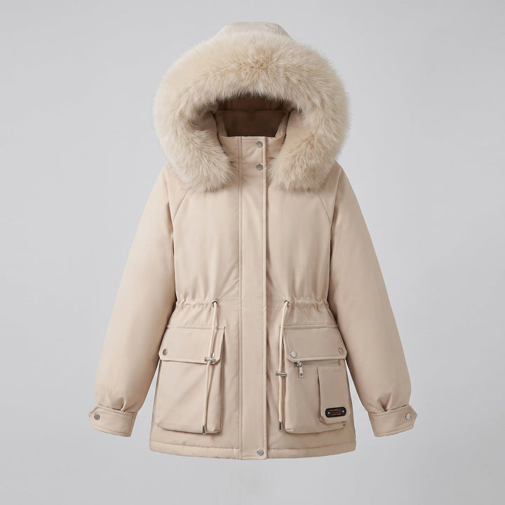 Dam Kort Isolerad Utility Parka med Modular Cargo Fickor och Voluminous Fur Krage