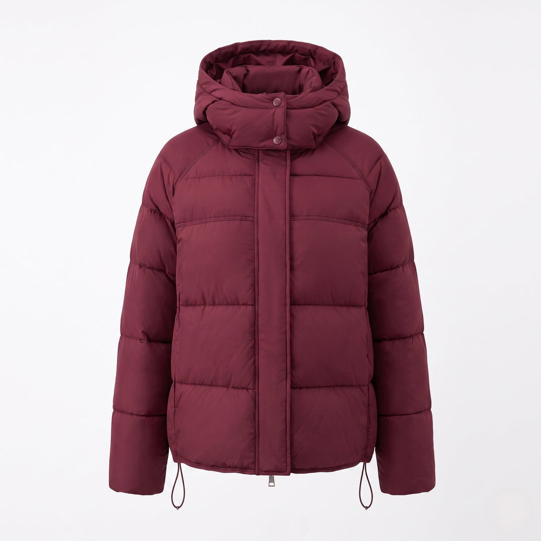 Dam Vadderad Oversize Quiltad Jacka med Hög Stå Krage och Justerbar Drawstring