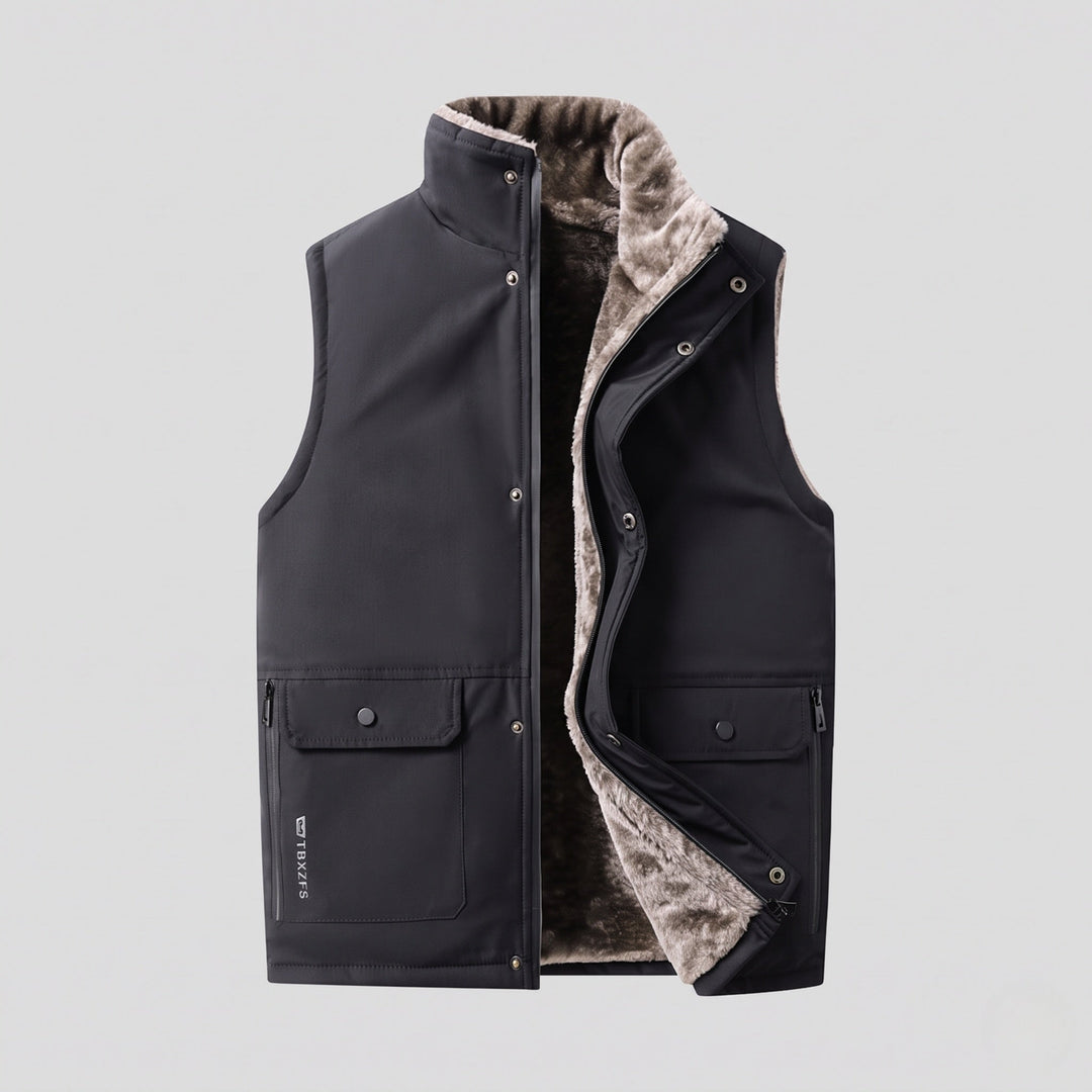 Herr Frilufts Termisk Väst med High-Pile Imitation Päls Foder, Vindtät Softshell, och Förvaring Fickor